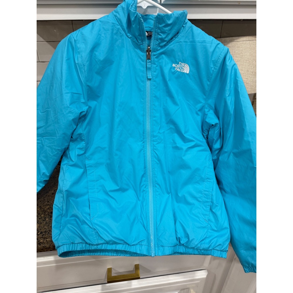 The North Face Girls Turquoise Blue Light Puffer Jacket Full Zip Size L 14/16‎